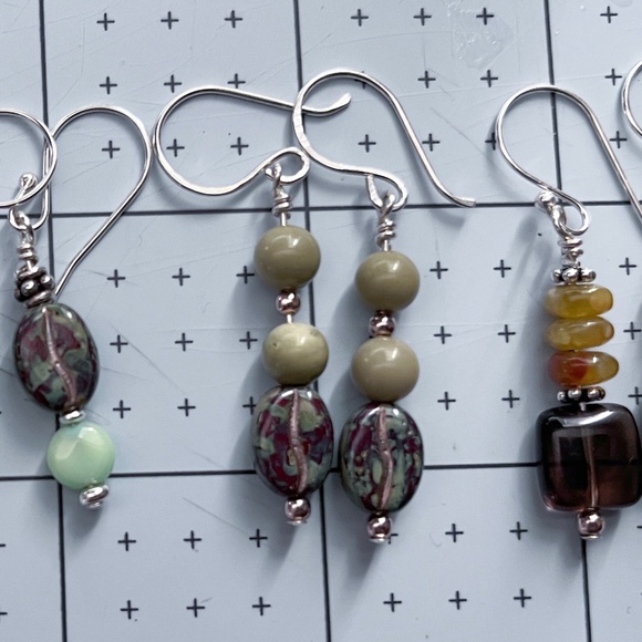 Coffee Bean Beads with Jade & Sterling Silver Earrings - Picture 3 of 3